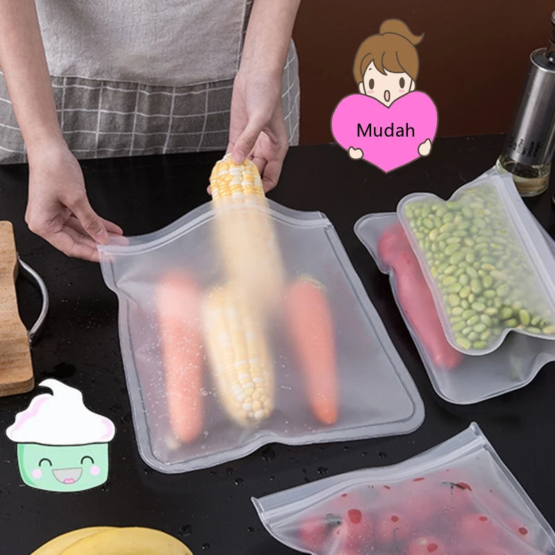 5PC Reusable Silicone Food Storage Bags