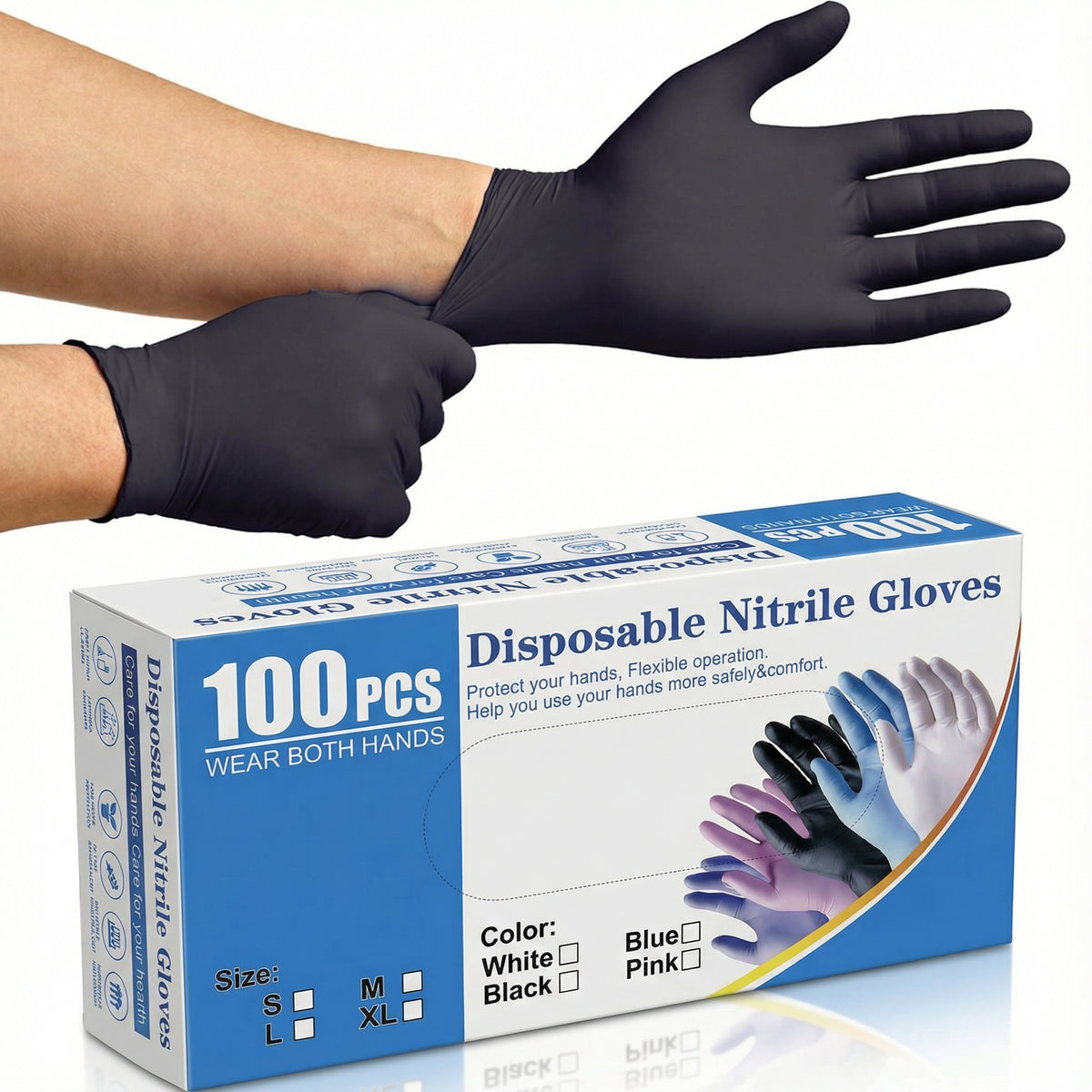 100PCS Black Nitrile Disposable Gloves