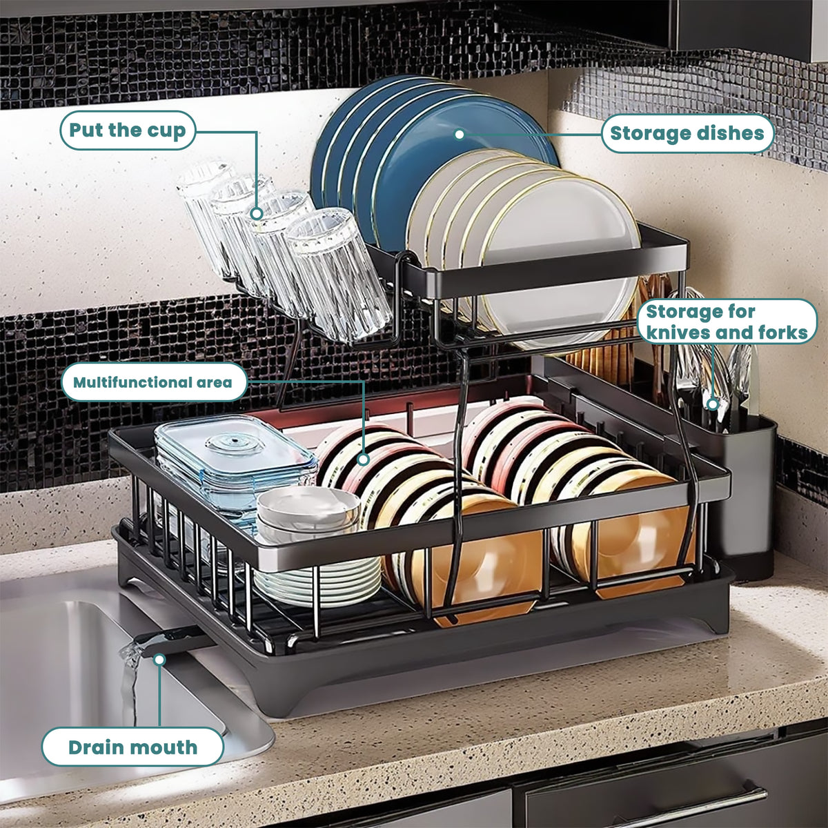 2-Tier Large Dish Drying Rack